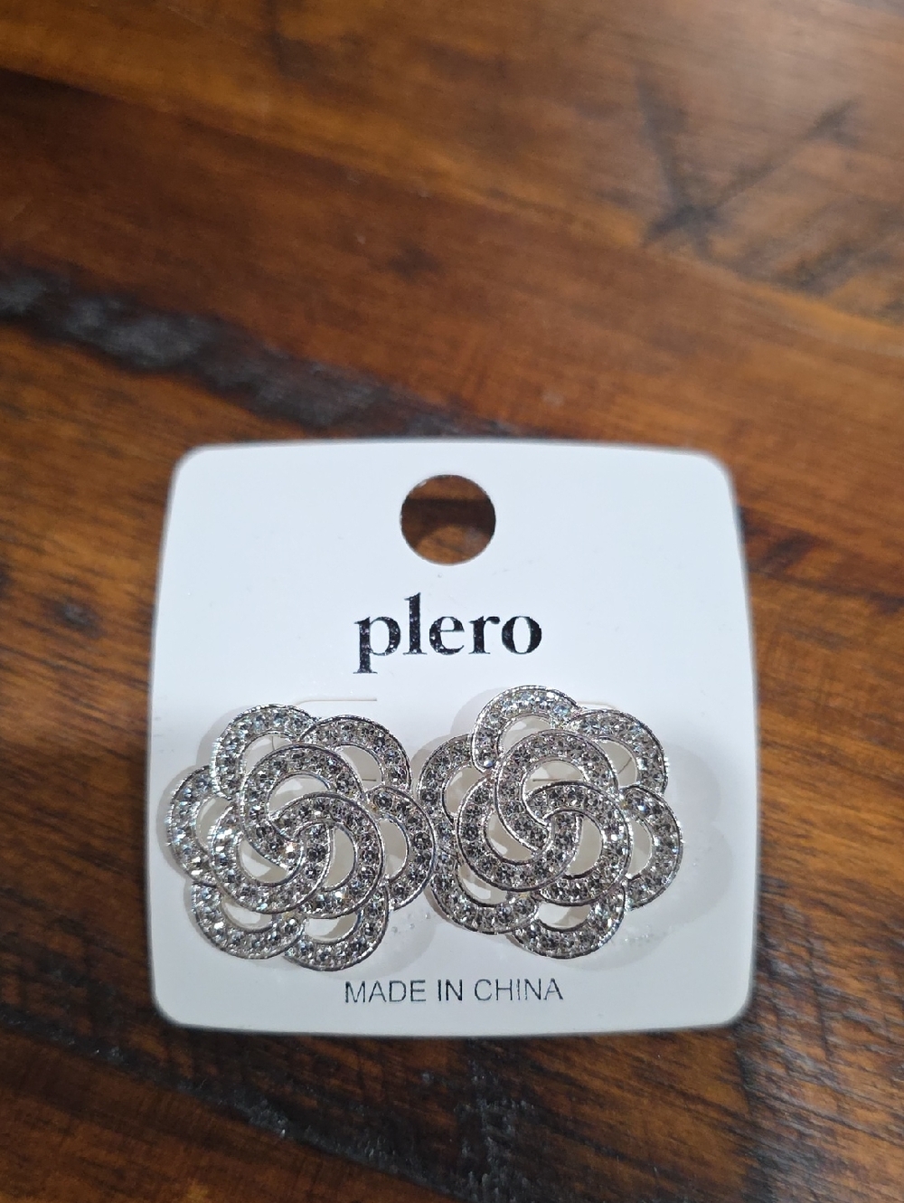 Plero Silver Crystal Floral Stud Earrings - Silver